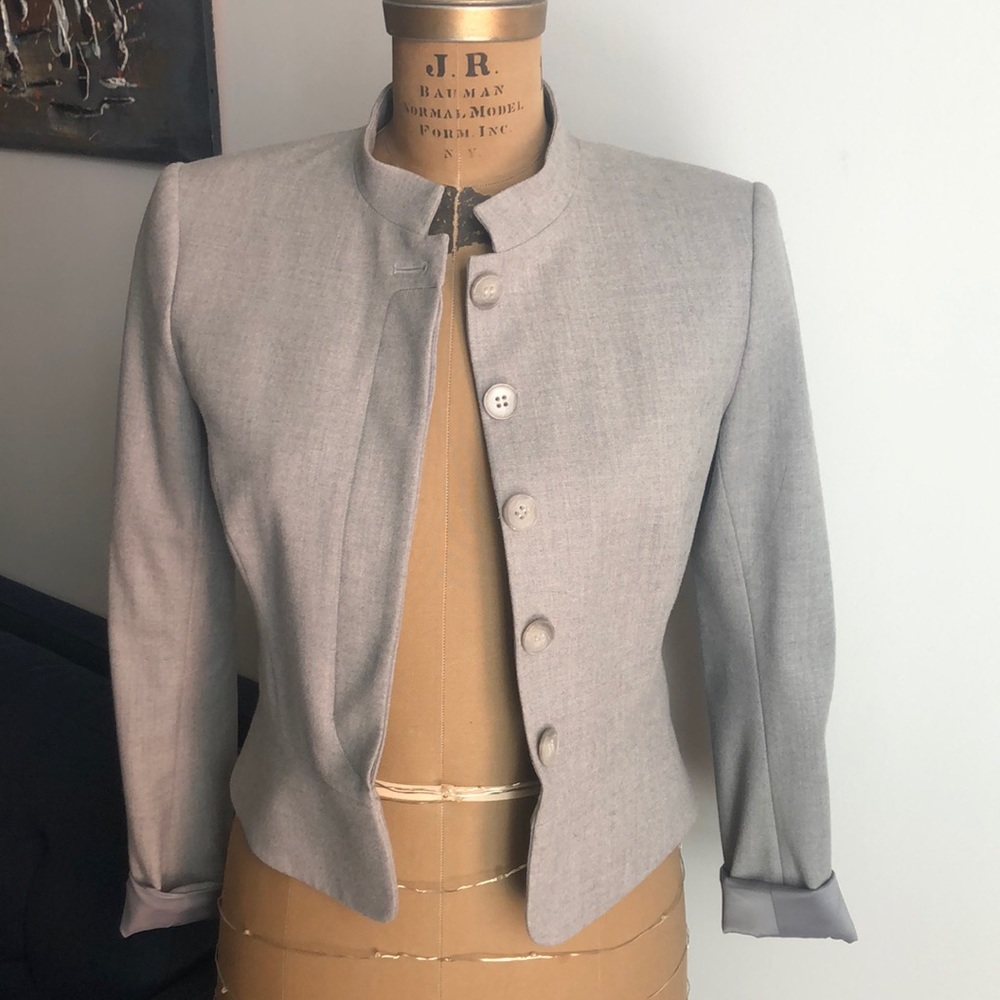 Theory wool military style cropped blazer - gray